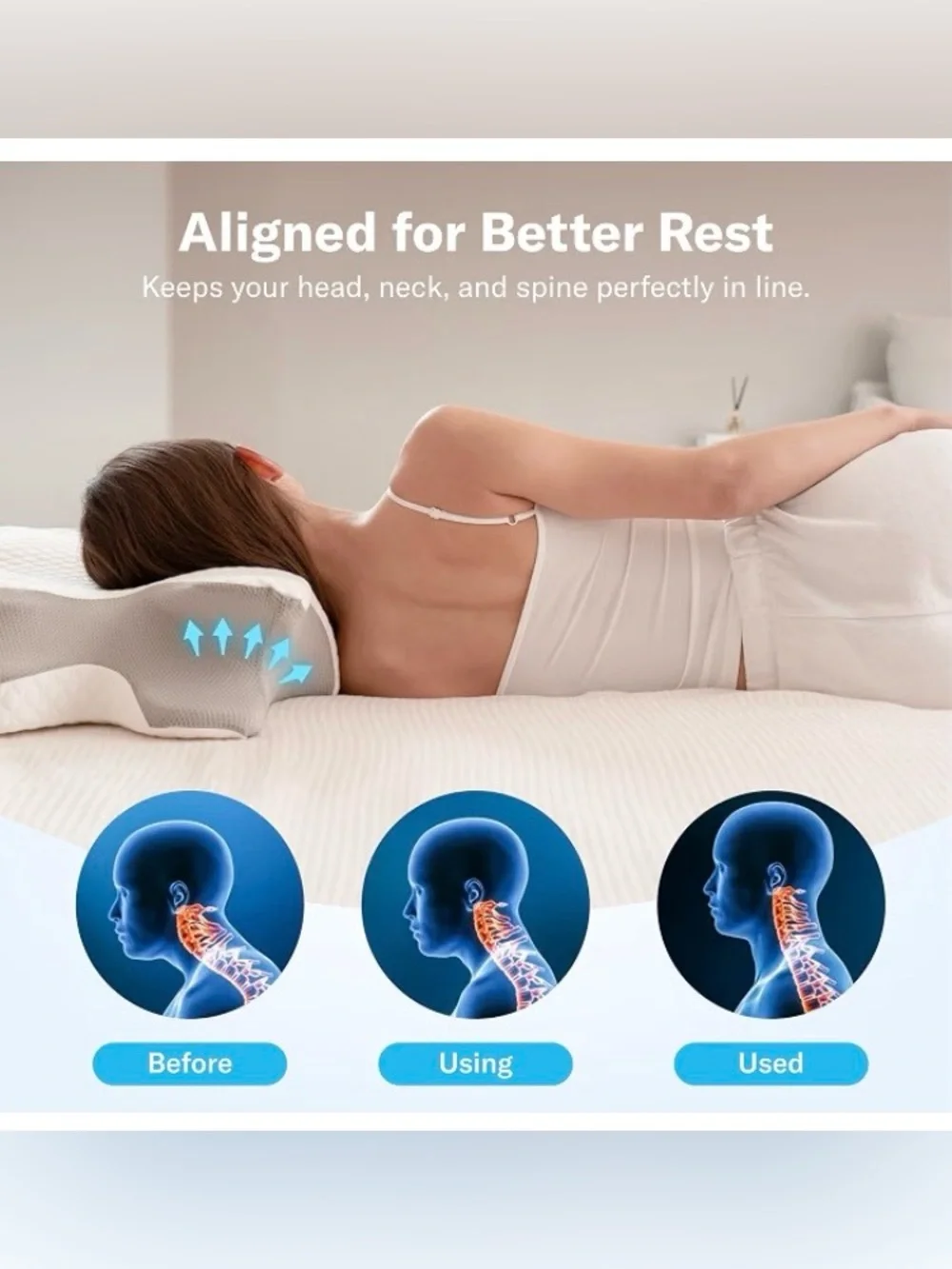 Alcedo Cervical Pillow for Cozy Sleep and Neck Pain Relief, White, Gray, SEALED